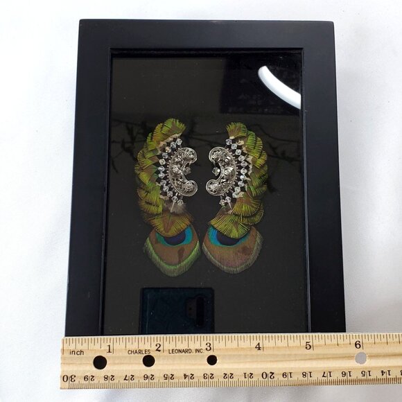 Vintage ASHLOCK Peacock Feather Earrings Art Framed Wall Decor Shadow Box - Picture 8 of 10